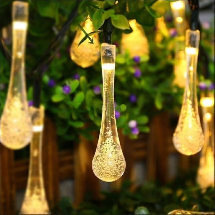 Waterproof Solar Powered Patio String Lights Outdoor 8 Lighting Modes 30 led Water Drop Lights for Party Christmas