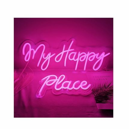 Customized LED Neon Light Sign My Happy Place Hanging Neon Wall Sign for Party Wedding Bedroom Living Room Bathroom Hotel