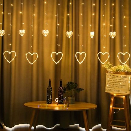 Biumart Window Curtain LED String Light Love Heart Shape Hanging Fairy Lamp decor for Party Bedroom Wedding Party Garland Light