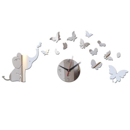 new real wall clocks quartz needle clock diy home decor  Single Face mirror acrylic stickers sticker elephant